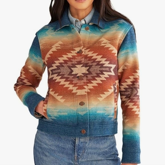 Pendleton Jackets & Blazers - Pendleton Blue and Brown Southwestern Aztec Jacket